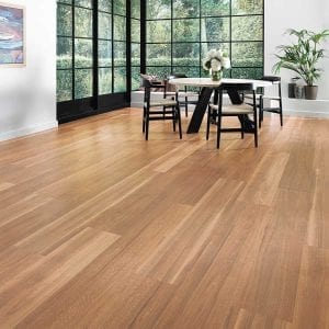 LooseLay Longboard timber flooring product swatch in mountain spotted gum dining room