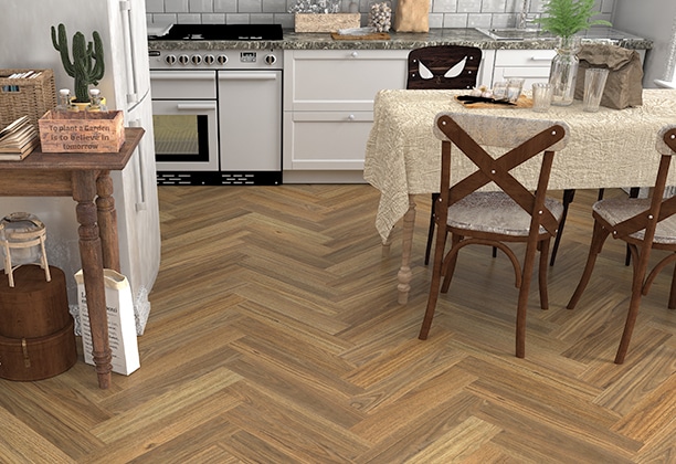 Reside Woorim Herringbone Bongaree Spotted Gum laminate flooring Warm timber floors from Flooring Xtra
